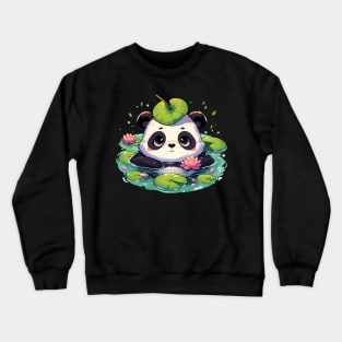 Kawaii Anime Panda Bear Bath With Water Lily Crewneck Sweatshirt